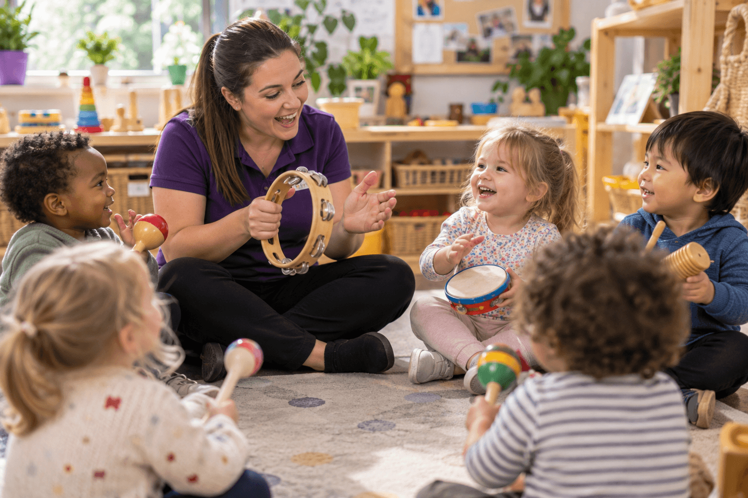 Nursery children playing instruments together, enjoying cultural music in the early years